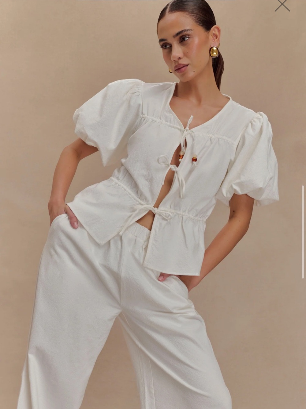 MESHKI emilie puff sleeve white top - Picture 4 of 7
